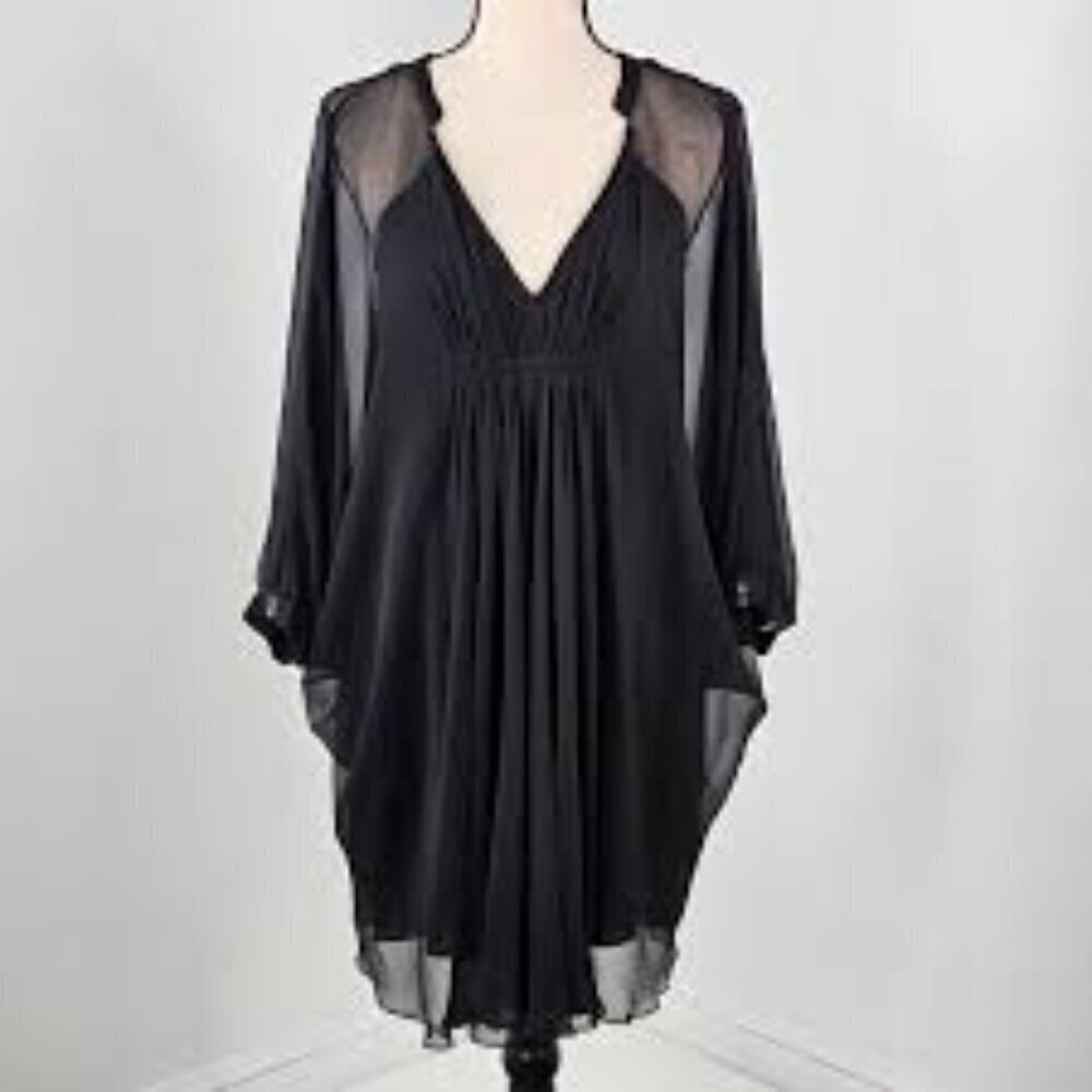 Diane von Furstenberg 100% Silk Fleurette Chiffon Mini Dress Black - Picture 2 of 10